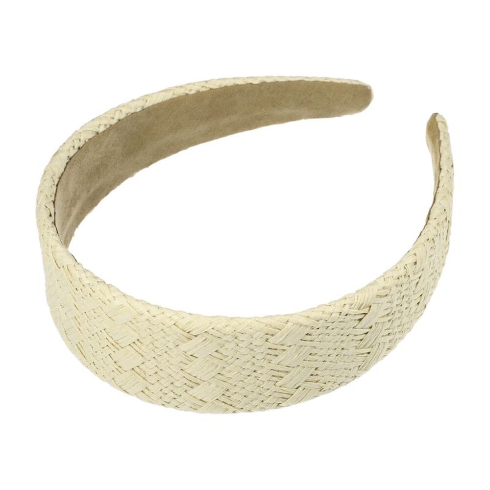 Fashion Flat Raffia Straw Headband Beige